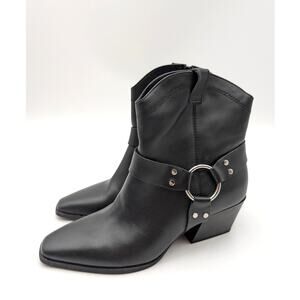 Open Edit Enzo Western Ankle Boot Square Toe Women's Black Size US6.5M EU37